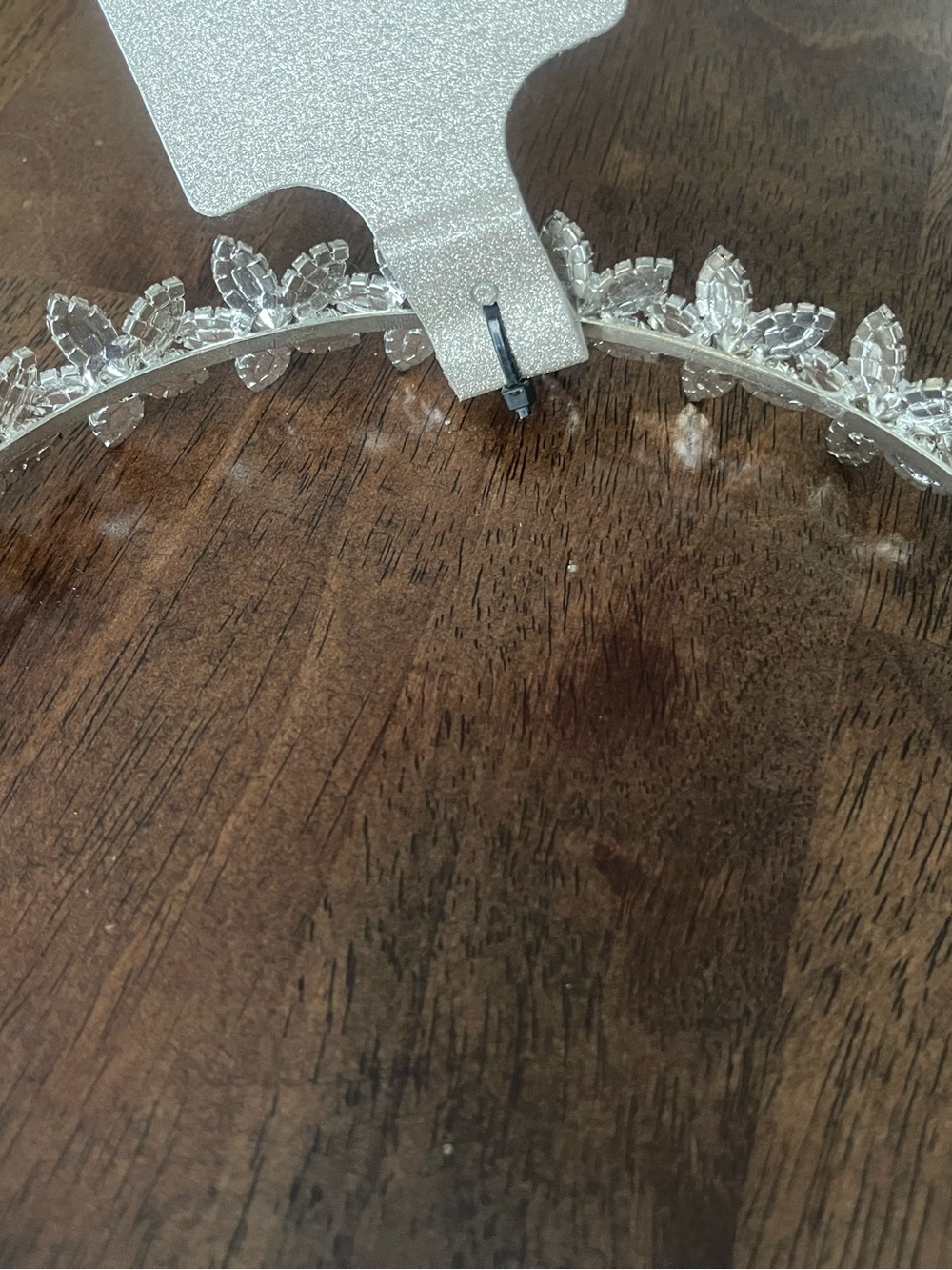Natasha Couture Clear Crystal Leaf Headband in Silver